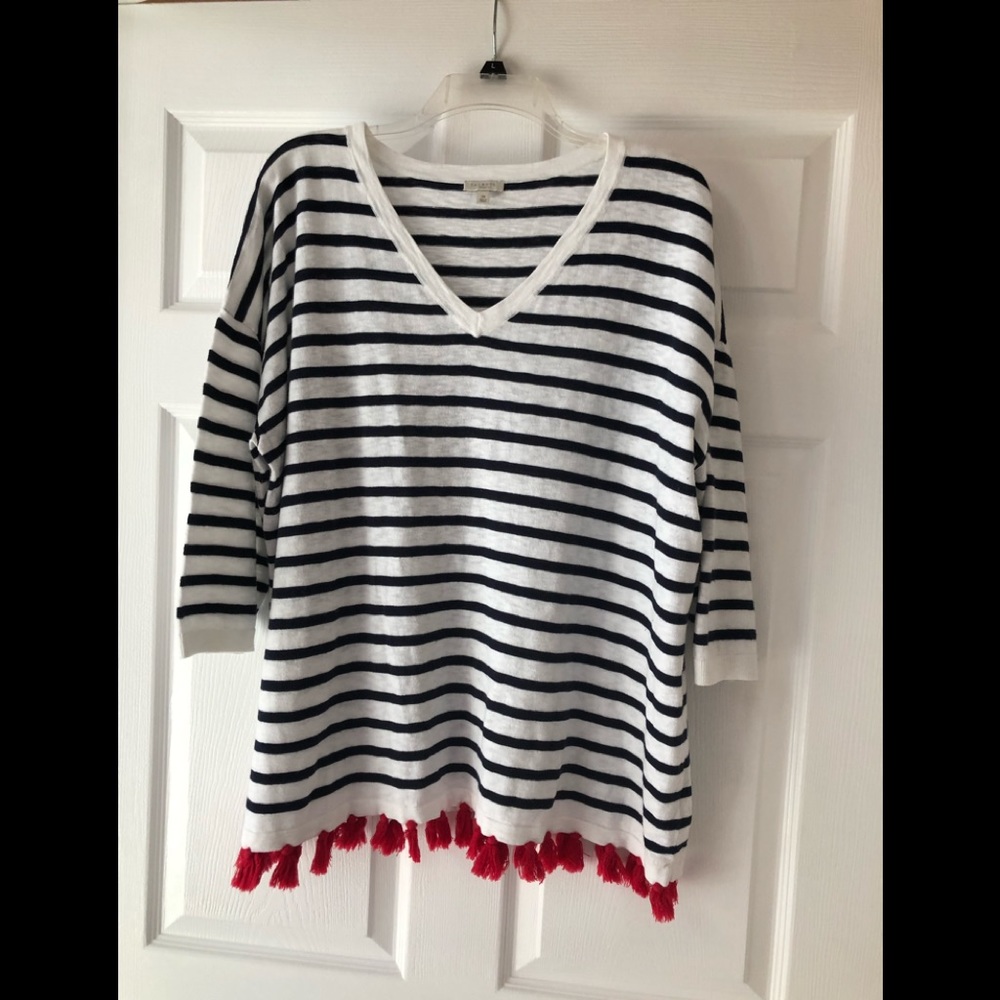 Talbots Women Size 3X White & Black Striped Top